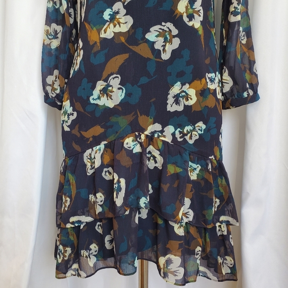 CAbi Pirouette Floral Semi Sheer Long Sleeve Tiered Dress Style 3460 Size XS - Picture 4 of 12